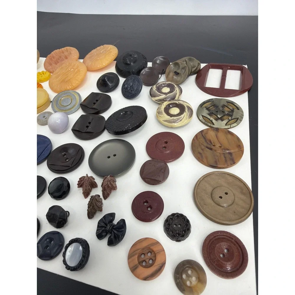 Vtg 79 Button‎ Lot Bakelite Celluloid Art Deco Mixed Media Crafting Collection